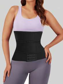 1pc Black 6-Row Buckle Double Layer Reinforced Breathable Waist Support Belt, Waist Trainer Sports Sweat Belts Abdomen Control - Black - View 2