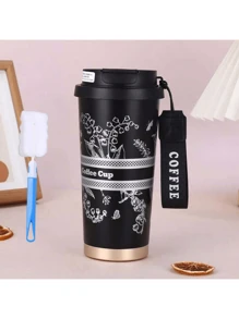 1 件时尚咖啡杯，双饮不锈钢杯，铃兰图案，绳状便携式方便杯，便携式办公室水瓶礼物，适合男女返校 - 彩色 - 查看 17