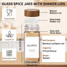 12pcs Wooden Lid Glass Spice Jars, Square Clear Seasoning Storage Bottles, Kitchen Salt, Spice, Pepper Powder Airtight Containers With Bamboo Lids, 4oz Glass Spice Jars Set, Condiment Organizer Bottles, Suitable For Spice Rack, Square Spice Containers With Acacia Wood Lids, Chalk Pen, Funnel - For Spice Rack, Cabinet Or Drawer