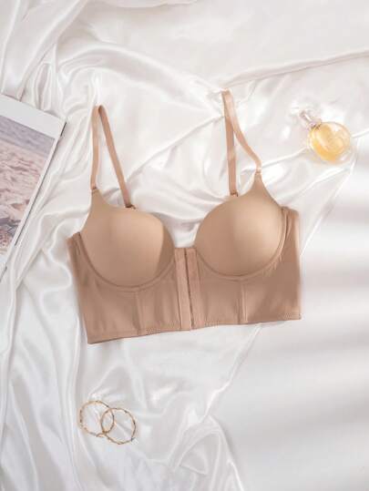 1 pieza Sostén con cierre delantero acolchado, ropa interior cómoda para mujer