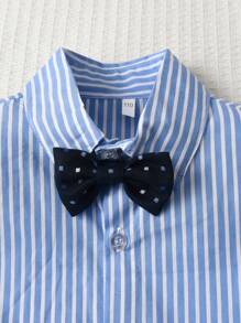 Ensemble de 3 pièces pour jeune garçon: chemise à manches courtes, shorts bleu marine imprimés de pois et gilet, tenue de gentleman pour les vacances, printemps/été