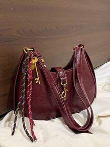 Bolso de mano vintage, nuevo diseño de bolso cruzado de mujer en forma de media luna con colgante, de moda