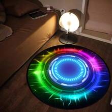 1pc Technological Colorful Optical Element Round Rug, Modern Creative Plush Velvet Printed Rubber Base Area Carpet, Adorable Fuzzy Non-Slip Bedside Mat, Suitable For Living Room, Bedroom, Kitchen, Bathroom, Game Room, All Seasons Home Decor Rugs Door Mat Room Decor Carpet For Living Room Kitchen Rug Bedroom Decor Blankets And Throws Rugs For Bed Room Bathroom Decor Room Decoration Stuff Living Room Decor Office Decor House Decor Home Decor Living Room Bathroom Rug Room Decor Aesthetic