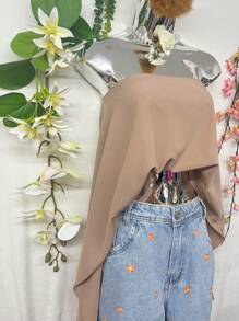 T090 XENA Women's Blouse With Bat Sleeve Cape Top, Dropped Shoulder Crepe Dune Neckline, With Underwear - 卡其色 - 查看 6