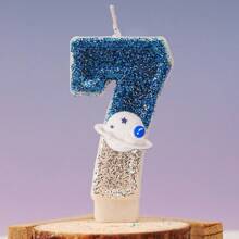 1 pieza Velas con diseño de planeta azul y plateado con números del 0 al 9 para decoración de pasteles de fiesta de cumpleaños, con efecto atmosférico, adecuadas para bodas, aniversarios y fiestas, para niños y adultos