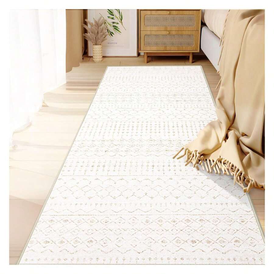 Runner Rug 2x7 Boho Geometric Area Rug: Washable Kitchen Rug Entryway Rug, Soft Non Slip Moroccan Long Hallway Rug For Bedroom Bathroom Laundry Entryway Staircase FoyerGeometric Beige, 2'X7' - Multicolor - View 1