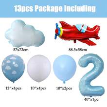 Globo de aluminio en forma de avión y nube de color azul, conjunto de globos para decoración de fiesta de cumpleaños o baby shower con temática de aventura de piloto - Multicolor - Ver 3