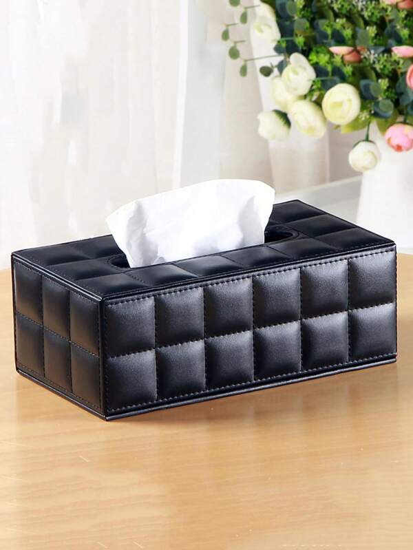 1 Black Grid Rectangular Tissue Box PU Leather Napkin Paper Extraction Box Dining Table Tea Table Paper Box Home Bathroom Decor Bathroom Organizer Fall Decor Back To School