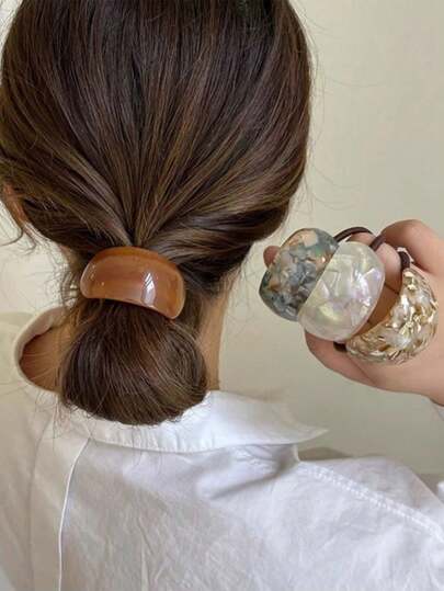 1 件女士椭圆形醋酸纤维发圈，优雅时尚发饰，适合马尾辫、发髻、日常佩戴，秋冬发带马尾辫固定器发圈橡皮筋发圈发绳弹性发圈，发球