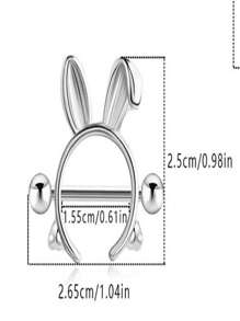 1 par de pendientes de aro con diseño de orejas de conejo de acero inoxidable - Anillo para pezón con forma de oreja de conejo - Ver 2