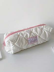 1pc Cute And Fashionable Candy Color Large Zipper Pencil Case, Soft Girl Style Student Stationery Storage Bag, Cream Down Fabric Storage Pouch - Multicolor - View 14