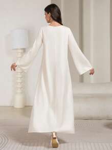 Modest Long Printed Kaftan Printed Women's Dress From Blended Fabric, Long Loose Arabian Dress, Abaya - Multicolor - View 3