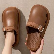 Casual Unisex Beach EVA Slippers, Soft Thick Sole, Strap, Closed Toe, Solid Color, Non-Slip, Waterproof, Versatile