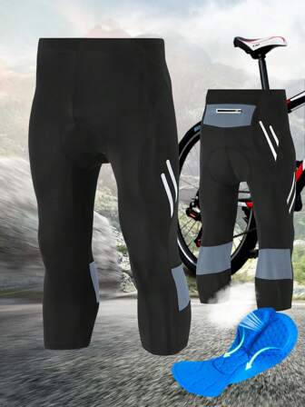 Men's Thicker Non-Slip 7/8 Length Cycling Pants, Moisture Wicking Elastic Outdoor Bike Riding Tights