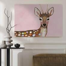 1 Pc Framed Pastel Watercolor Baby Forest Deer Fawn Nature Animals Illustrations Modern Wall Art Textured Canvas Poster Painting Wall Decor For Bedroom Living Room, Ready To Hang