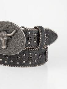 Cinturón unisex de piel de imitación de estilo punk, con hebilla con diamantes incrustados, inspiración en el estilo cowboy occidental, decorado con brillantes, apto para todas las estaciones