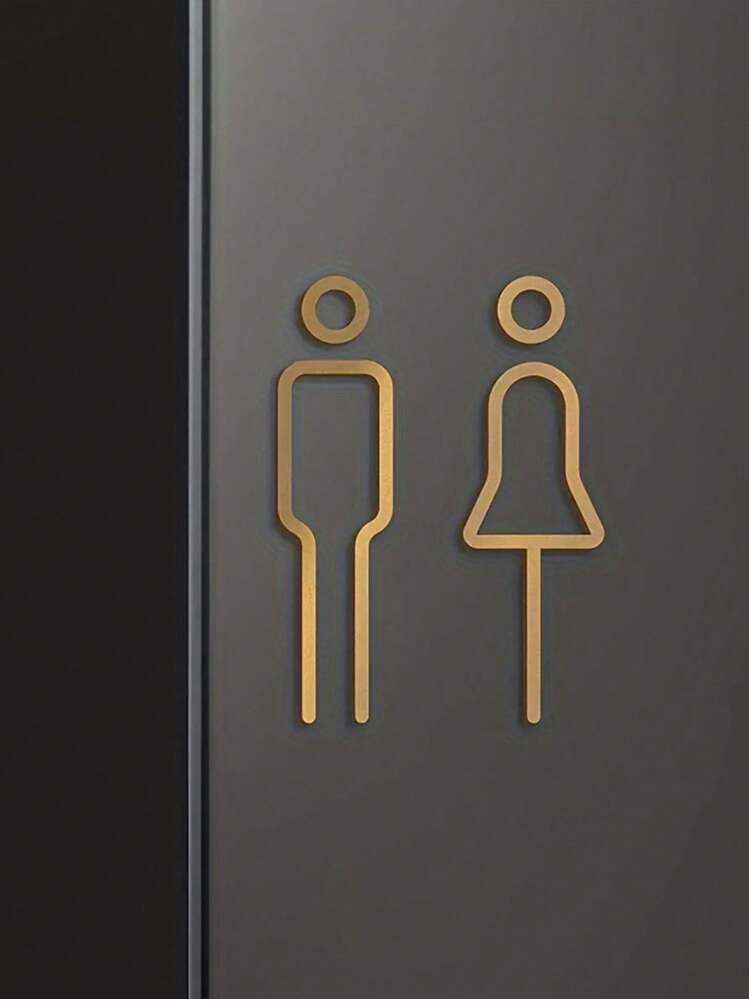 1pc 3D Acrylic Washroom Sign, Unisex - Black And Gold, Easy Wall Mount For Hotel And Homestay, Plastic Material - Gold - View 9