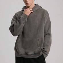 FAIABLE Mens Hoodies Oversized Unisex Wash Hoodie Heavyweight Fleece Vintage Cotton Sweatshirt Men Women Streetwear - 灰色 - 查看 3