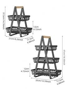 1pc Wrought Iron Foldable Double-Layer Basket, Household Kitchen Fruit And Vegetable Storage Basket Shelf, Holiday Gift
