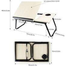 Trintion Foldable Laptop Desk, Laptop Table With Cup Holder, Height Adjustable Computer Bed Tray Table, Reading Holder Notebook Stand For Eating Reading Working - Wood - View 3