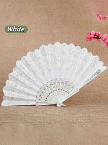 1pc Women White Handheld Fan With Embossed Floral Design, Fashionable Folding Fan For Dancing