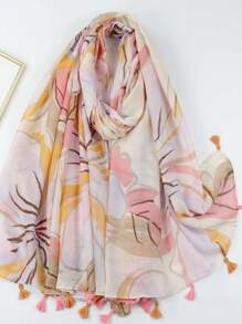 1pc Spring/Autumn Floral Printed Tassel Scarf/Beach Towel - Multicolor - View 1