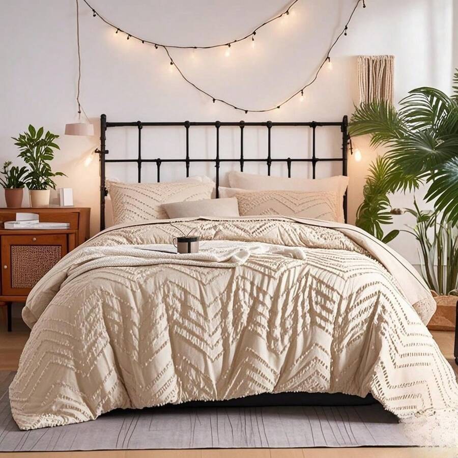 7 Pieces(Queen /King) Bed In A Bag Comforter Set, Twin(5 Pieces), Stylish Solid Comforter, Soft Microfiber, Comfortable And Warm, Cloud-Like Soft Bedding Set, Bedroom Decor For Spring/Summer/Autumn/Winter,Ideal Gift - Màu Khaki - Xem 1