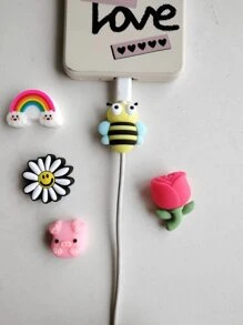 10pcs Cartoon Cable Protector, Cute Data Line Anti-Break Decoration, Compatible With Apple 12/13/14/15 Cable Protection Cover, Including Avocado/Butterfly Pig/Astronaut/Heart/Flower Styles - Best Gift Charger Protector