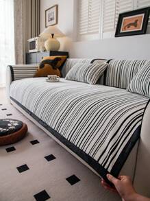 1pc Modern Striped Chenille Sofa Slipcover, Pet-Friendly Fleece Couch Protector, Non-Slip Polyester Cover For Armchair To Sectional Sofas, Machine Washable, 300-350gsm - Ideal For Pets And Youngsters, Couch Cover For Dogs