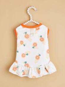 1pc Avocado Lemon Watermelon Banana Fruit Pattern With Leash Buckle Teddy Puppy Cat Dog Dress Clothing - Orange - View 6