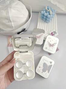 eyekan 1pc Portable Mirrored Butterfly & Floral Decorated Eyeglasses Case - Multi-Layer Travel Storage Box, Color Contacts, Makeup And Accessories - Light Luxury - View 8