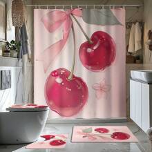 1/4pcs Cherry Blossom Themed Bathroom Set, Includes Shower Curtain, Bath Mat, U-Shaped Toilet Cover Lid, Waterproof, No-Drill, Machine Washable, Modern Style Bath Divider Curtain Back To School - Multicolor - View 2