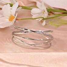 1pc Metal Multi-Layer Open Bangle Bracelet, European & American Fashion Minimalist Design, Everyday Women Jewelry Accessory