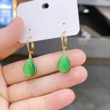 1 对泪滴双面猫眼石耳环，简约设计，别致，轻巧奢华耳环，2024 年新品 - 綠色 - 查看 7