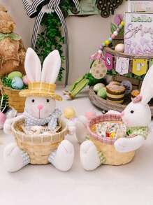 1 件可爱粉色复活节兔子储物篮装饰物、糖果篮、鸡蛋储物篮、架子篮、水果篮，用于节日装饰派对、日常家居装饰、餐桌装饰、篮子、储物篮、汽车配件、厨房、浴室收纳架、厨房配件、房间装饰、家居装饰 - 粉色 - 查看 4