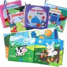 1pc Tear-Resistant Cloth Book With 3D Animal & Universe Early Education Recognition Crinkle Paper, English Enlightening Educational Toy