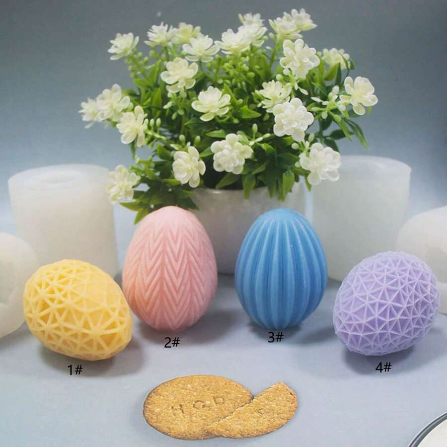 竖条纹花卉蛋形蜡烛模具，鹅蛋，石膏，蜡，硅胶 - 白色 - 查看 1