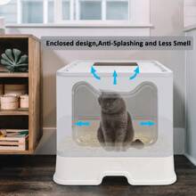 Foldable XL Cat Litter Box With Lid, Jumbo Enclosed Cat Potty, Top Entry Anti-Splashing Cat Toilet, Easy To Clean Including Cat Litter Scoop And 2-1 Cleaning Brush (Pink) Extra Large - 灰色 - 查看 7