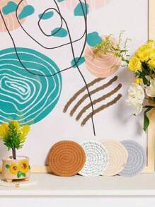 Juego de 4/8 posavasos tejidos, individuales redondos tejidos, manteles aislantes, posavasos hechos a mano con bandeja, juego de posavasos absorbentes, estilo bohemio (sin estante), manteles aislantes, salvamanteles para el hogar resistentes al escalado