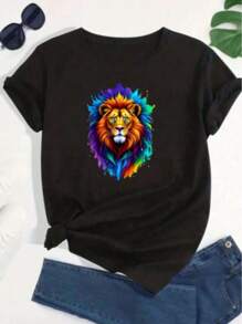 100% Cotton Evangelical T-Shirt, Comfortable Lion Blouse - Black - View 1