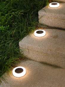 太阳能地面灯，圆形台阶灯 4 件装 LED 太阳能灯户外防水，太阳能甲板灯花园景观照明太阳能花园灯庭院花园布置地面灯适用于户外、露台、小路、庭院、草坪、车道、小路、走道