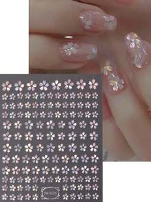 FULL BEAUTY 2 件装激光粉色樱花指甲贴纸全息樱花贴花优雅日式婚礼设计自粘滑块美甲