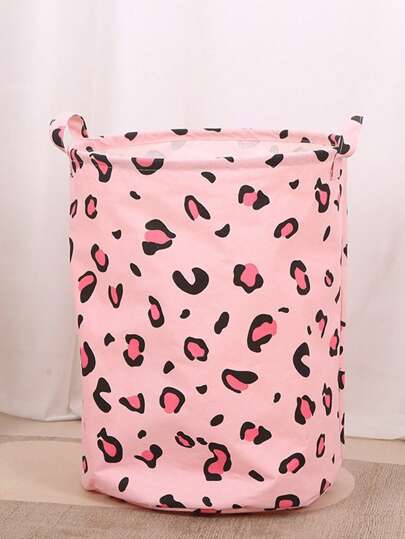1pc Pink Leopard Print Laundry Hamper,Foldable Laundry Basket With Handles,Convenient Storage Bin For Clothes Blanket Toys.