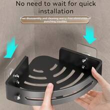 1pc Bathroom Storage Rack, Nail Free Washbasin, Wall Mounted Toilet, Kitchen Storage, No-Drill Triangular Toilet Storage Rack - Black - View 7