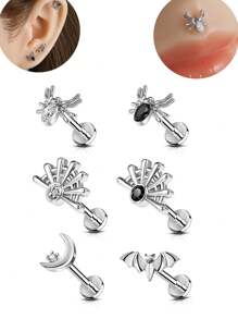 1pc Dragonfly Moon Sword Shaped Inner Screw Lip Stud, Ear Stud, Suitable For Men And Women As Halloween, Valentine's Day, Thanksgiving, Birthday Gift, Suitable For Girlfriend, Wife Gift, Suitable For Shopping, Work, Dating, Beach, Dance And Everyday Wear, Mom, Mother, Mother's Day, Gift