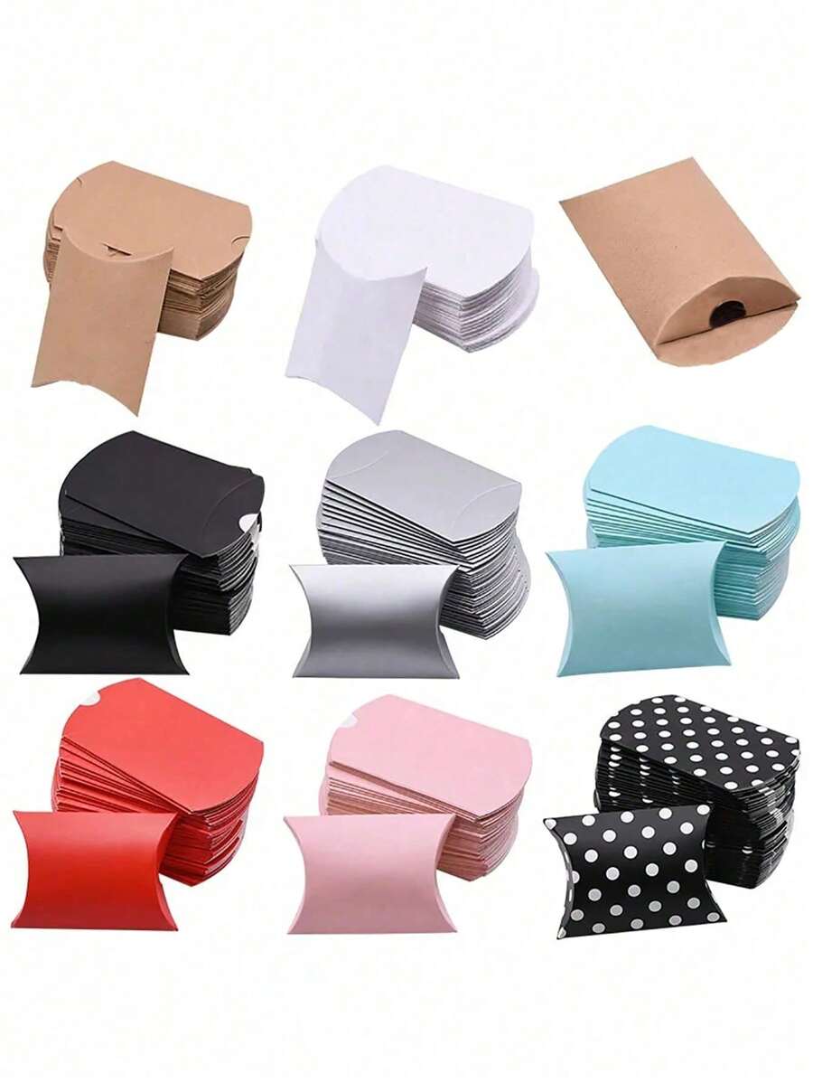 10 件纯色枕头盒，牛皮纸礼品包装盒，适用于婚礼、新娘送礼会、周年庆典、生日、节日派对礼品装饰 - 彩色 - 查看 1