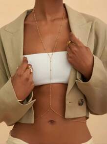 18K Gold Plated Stainless Steel Round Ball Design Body Chain Necklace For Women, Minimalist Style For Beach Wear'