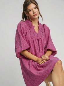 Women's Fashion V-Neck Lace Stitching Temperament Jacquard Dress