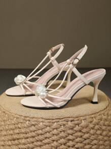 Pointed Toe Thin Heel Strap Buckle Decoration High Heel Sandals For Women, Versatile Party Pumps