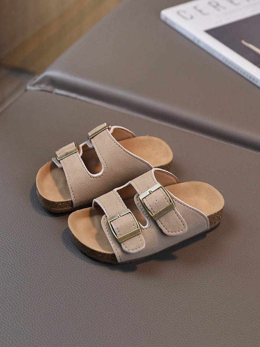 1 双儿童软木凉鞋，夏季男童/女童沙滩鞋，幼儿/小孩软底亲子一脚蹬露趾拖鞋